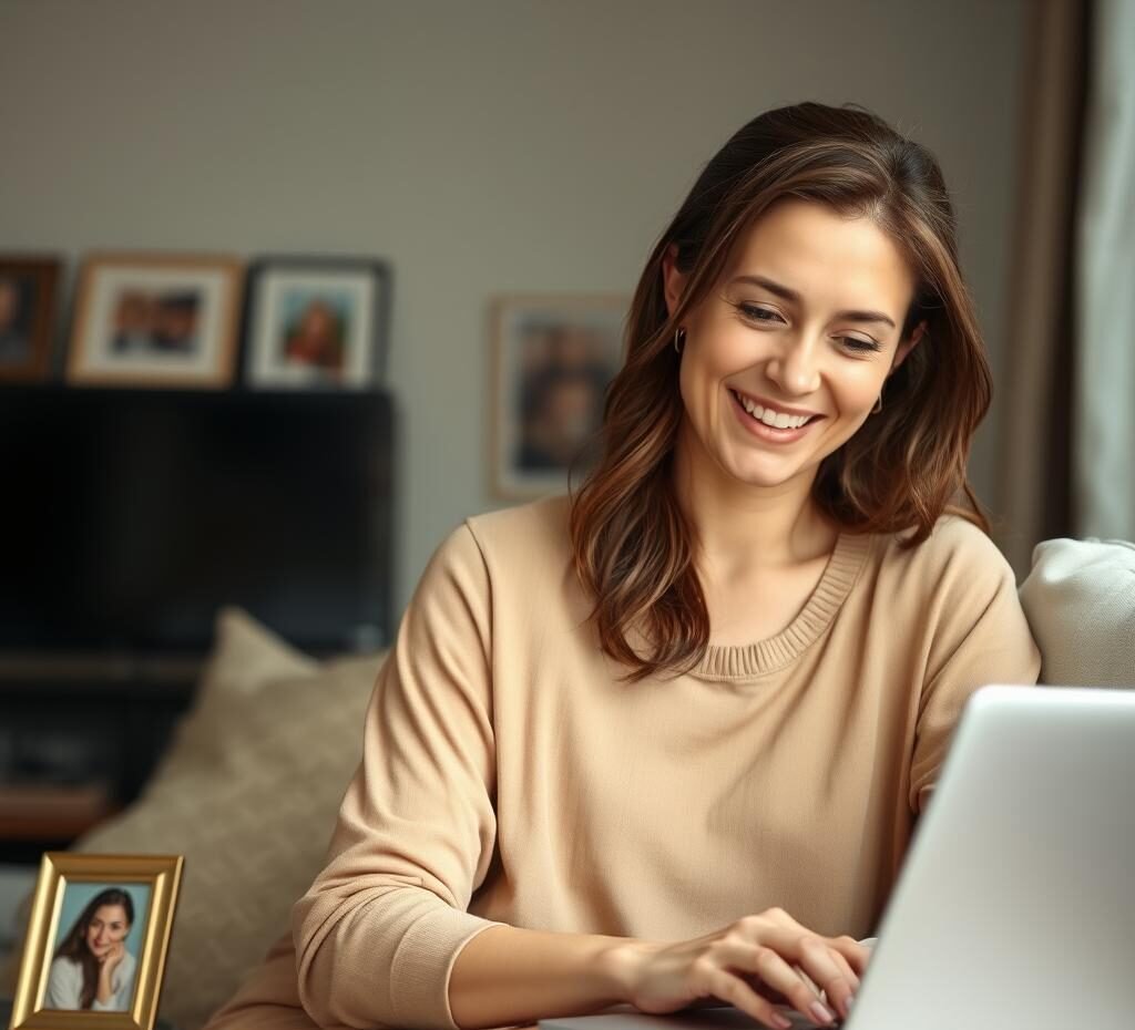 Woman in casual setting representing Elena's work-life balance transformation